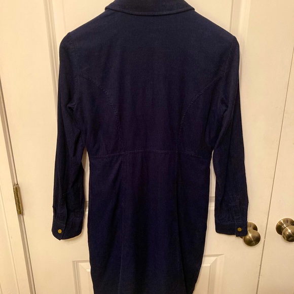 Anthropologie 6P Maeve Navy Corduroy Winchester Tie Front Boho Shirt Dress - Picture 5 of 7